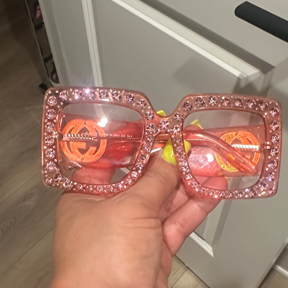 Gucci Pink Crystal-Studded Glasses(lens are prescribed)